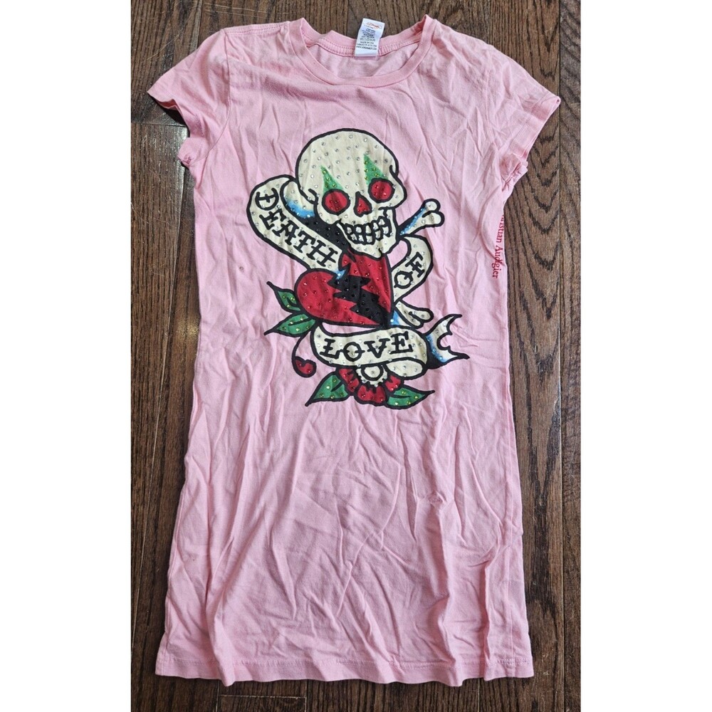 Ed Hardy By Christian Audigier Shirt Small T Shirt Y2K Skull Death Of Love Pink